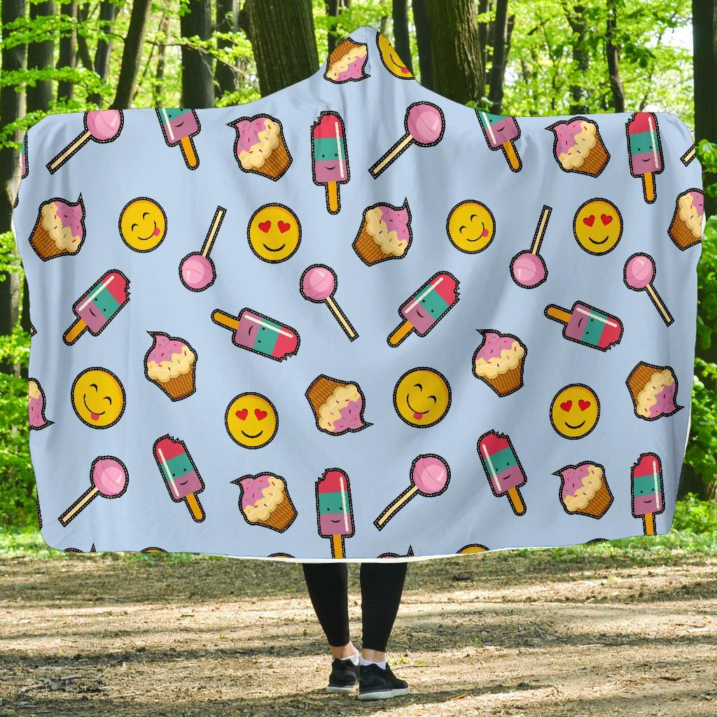 Emoji Dessert Pattern Print Hooded Blanket-grizzshop
