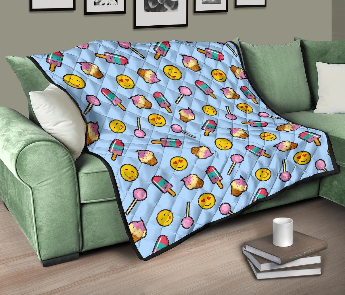 Emoji Dessert Pattern Print Quilt-grizzshop