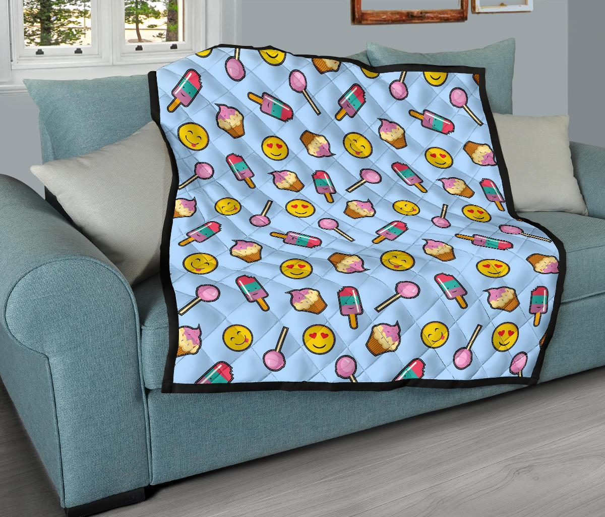 Emoji Dessert Pattern Print Quilt-grizzshop