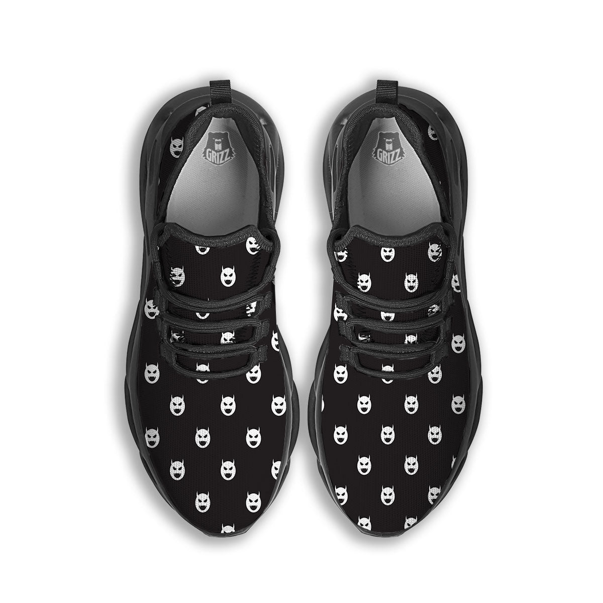 Emoji Devil Print Pattern Black Running Shoes-grizzshop