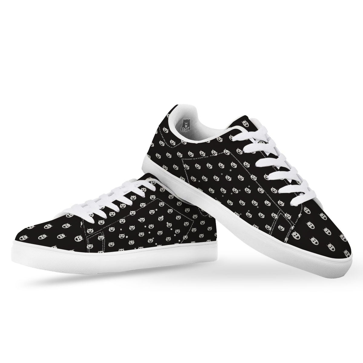 Emoji Devil Print Pattern White Low Top Sneakers-grizzshop