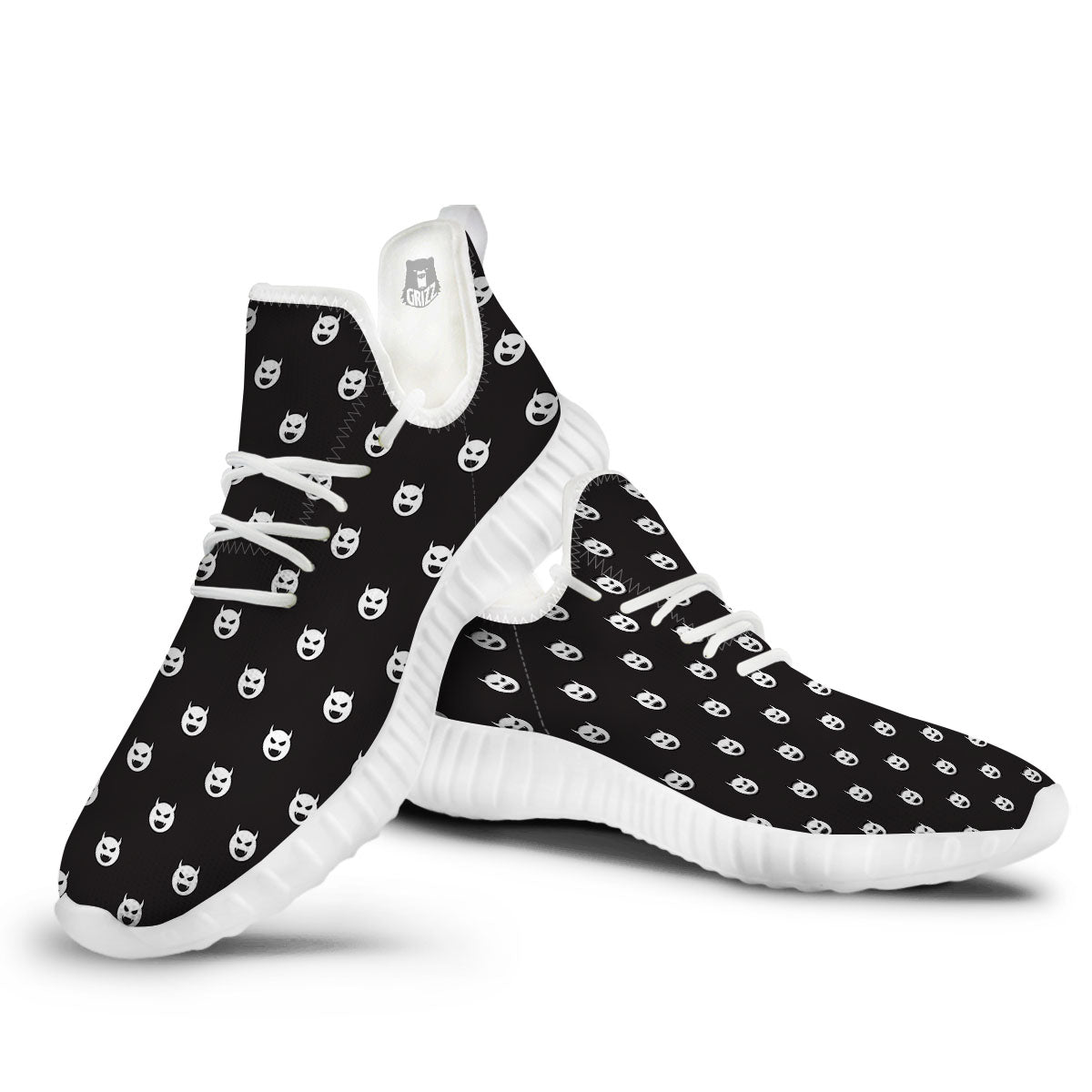 Emoji Devil Print Pattern White Walking Shoes-grizzshop