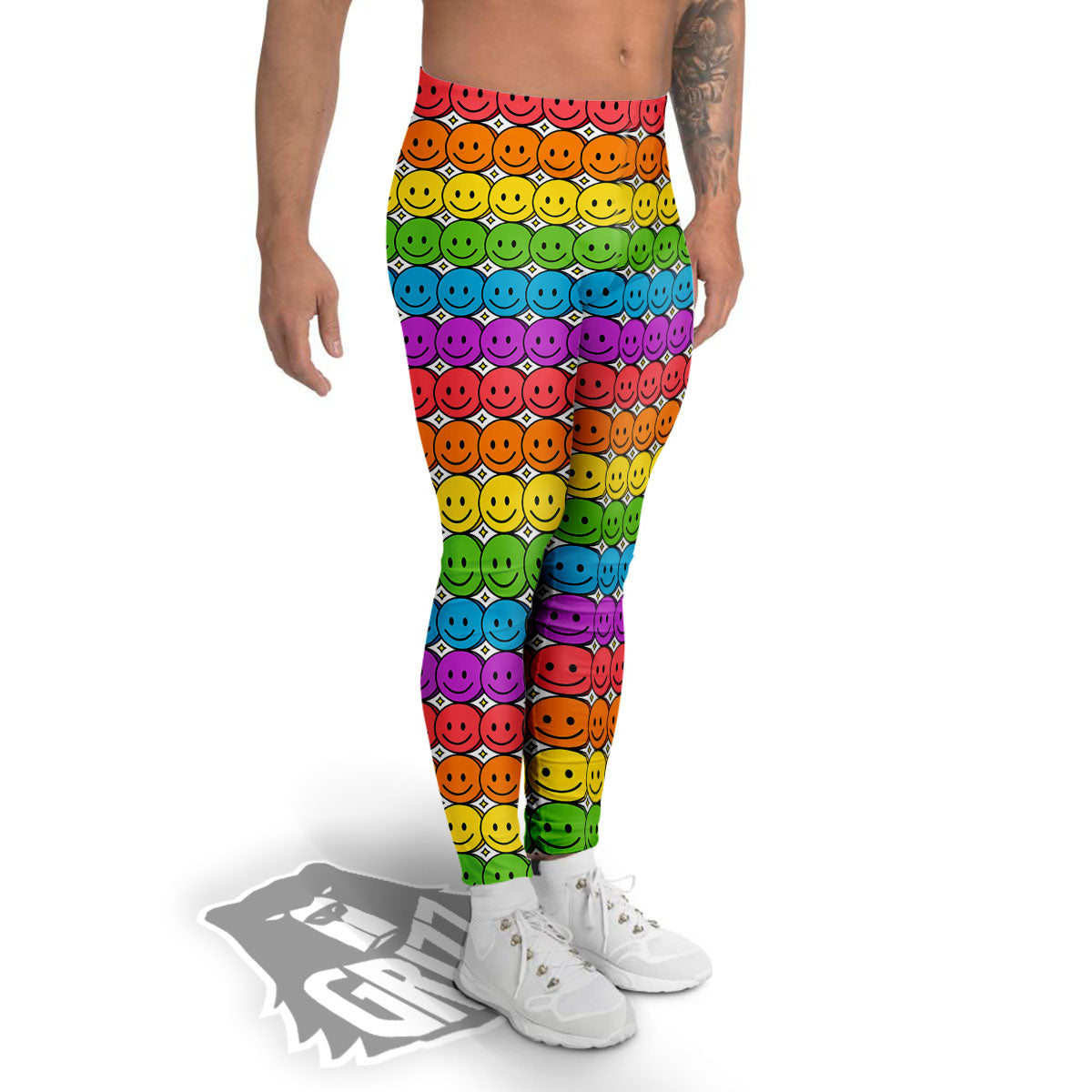 Emoji Faces Colorful Print Pattern Men's Leggings-grizzshop