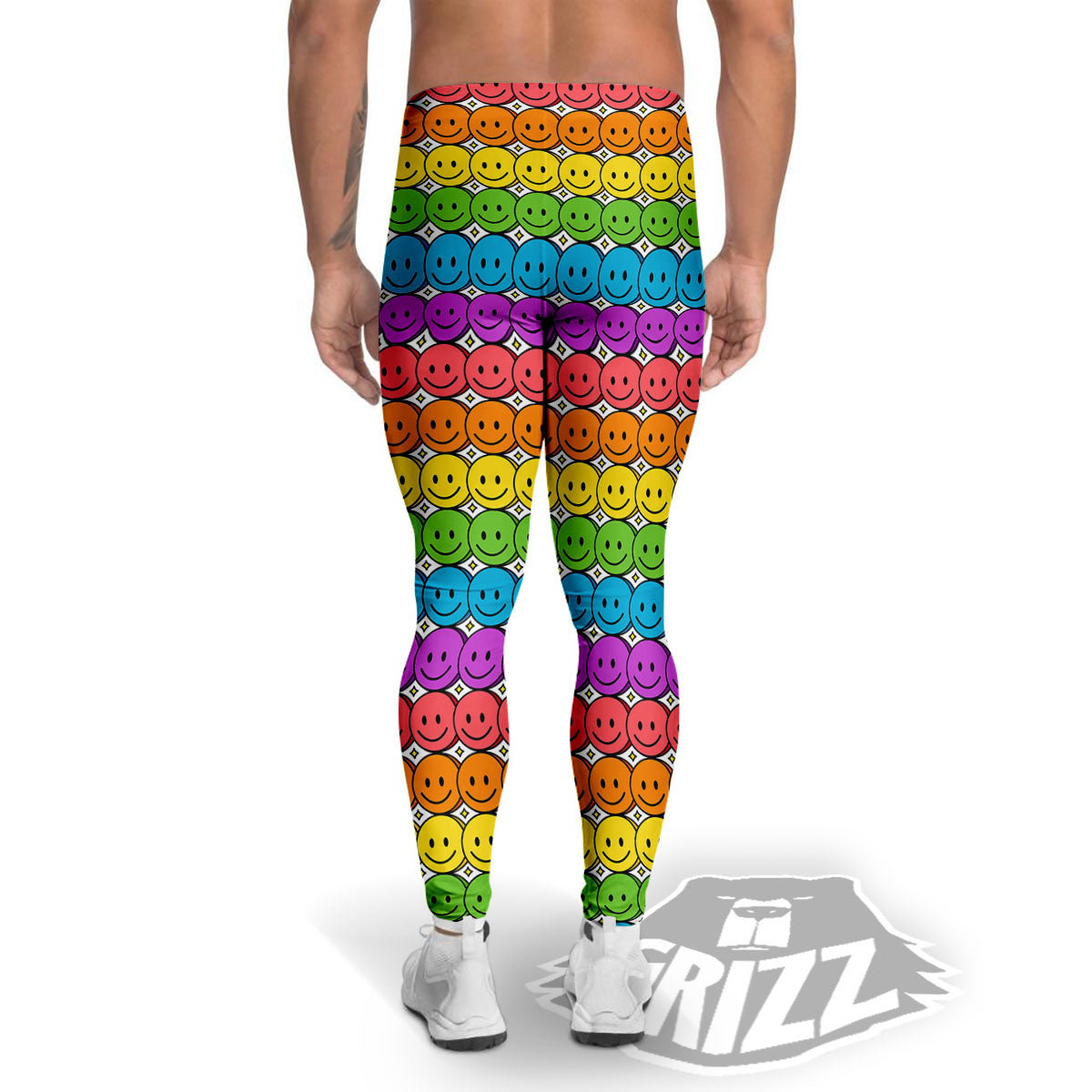 Emoji Faces Colorful Print Pattern Men's Leggings-grizzshop
