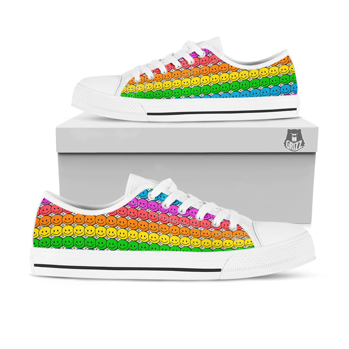 Emoji Faces Colorful Print Pattern White Low Top Shoes-grizzshop