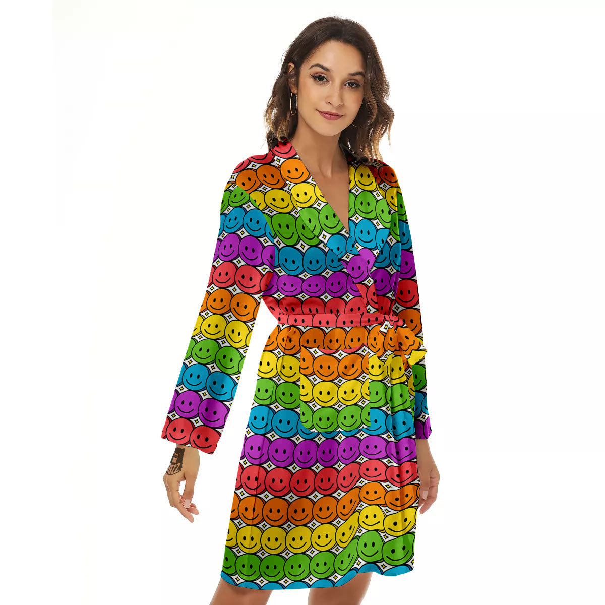 Emoji Faces Colorful Print Pattern Women's Robe-grizzshop