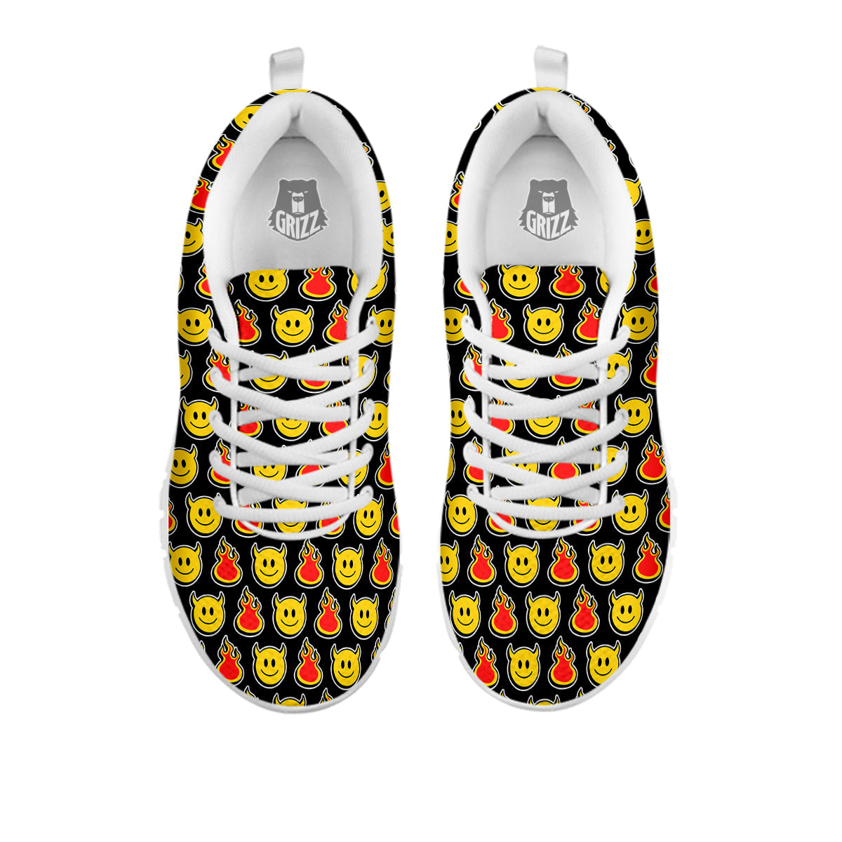 Emoji Fire And Devil Cute Print Pattern White Sneaker-grizzshop