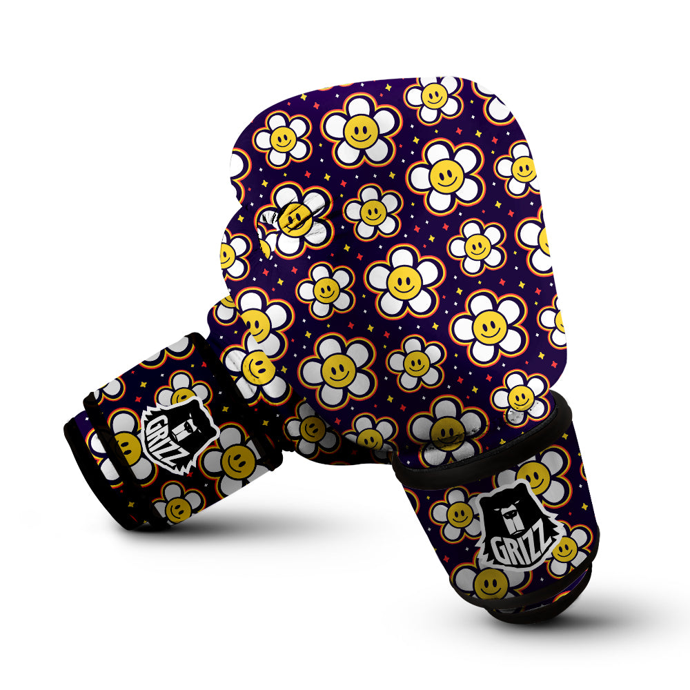Emoji Flower Smile Print Pattern Boxing Gloves-grizzshop