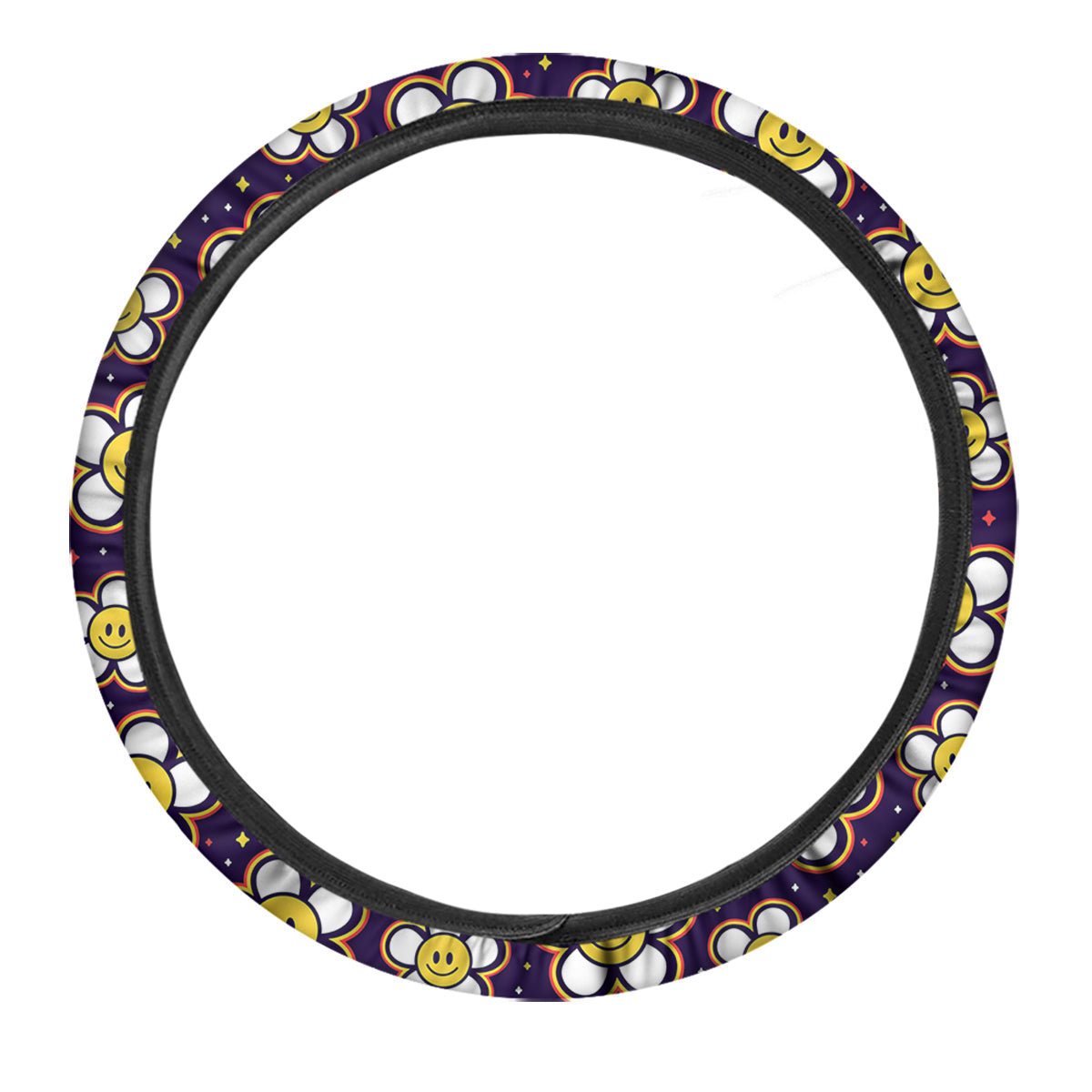 Emoji Flower Smile Print Pattern Car Steering Wheel Cover-grizzshop