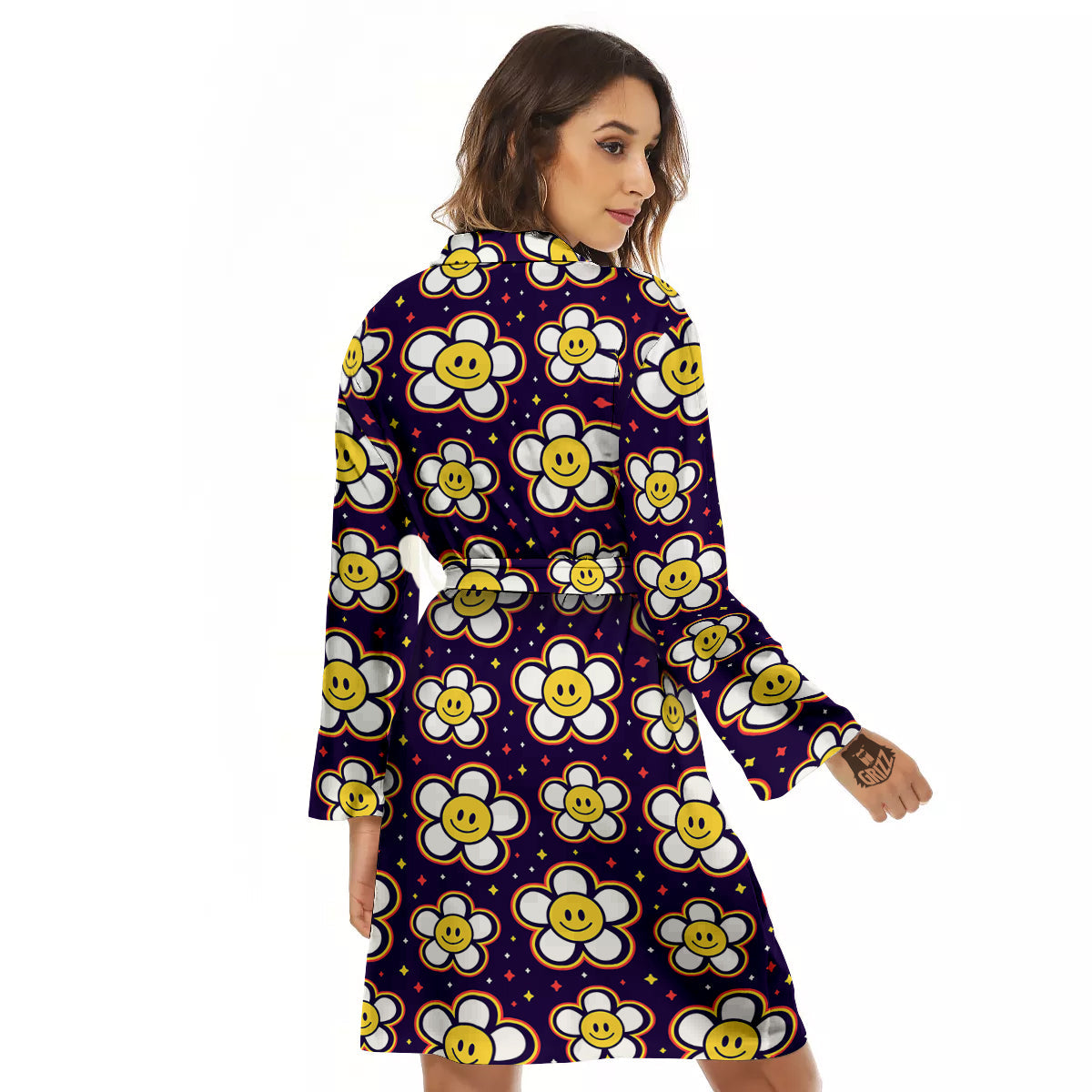 Emoji Flower Smile Print Pattern Women's Robe-grizzshop