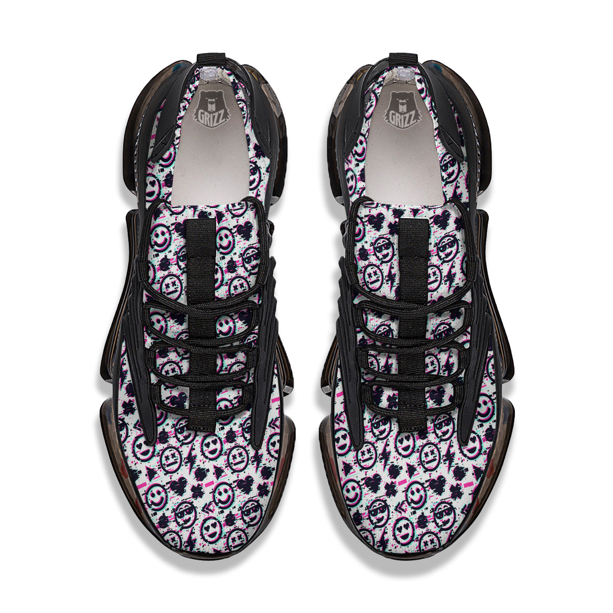 Emoji Glitch Neon Print Pattern Black Gym Shoes-grizzshop