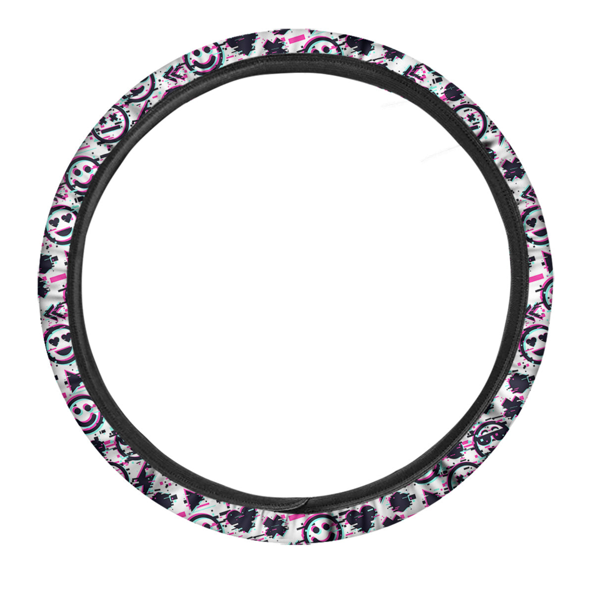 Emoji Glitch Neon Print Pattern Car Steering Wheel Cover-grizzshop