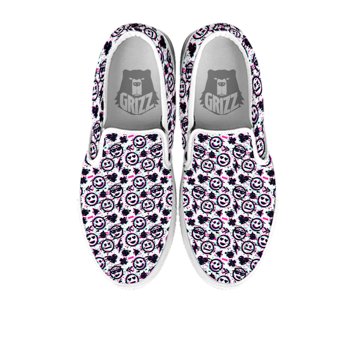 Emoji Glitch Neon Print Pattern White Slip On Shoes-grizzshop
