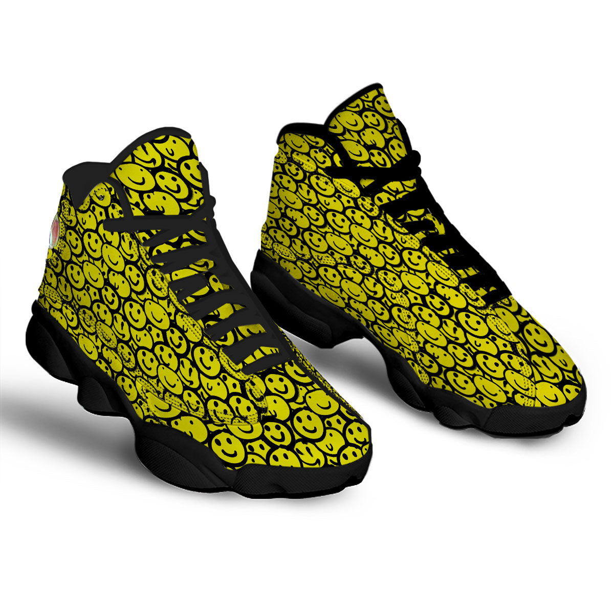Emoji Graffiti Happy Print Pattern Black Basketball Shoes-grizzshop