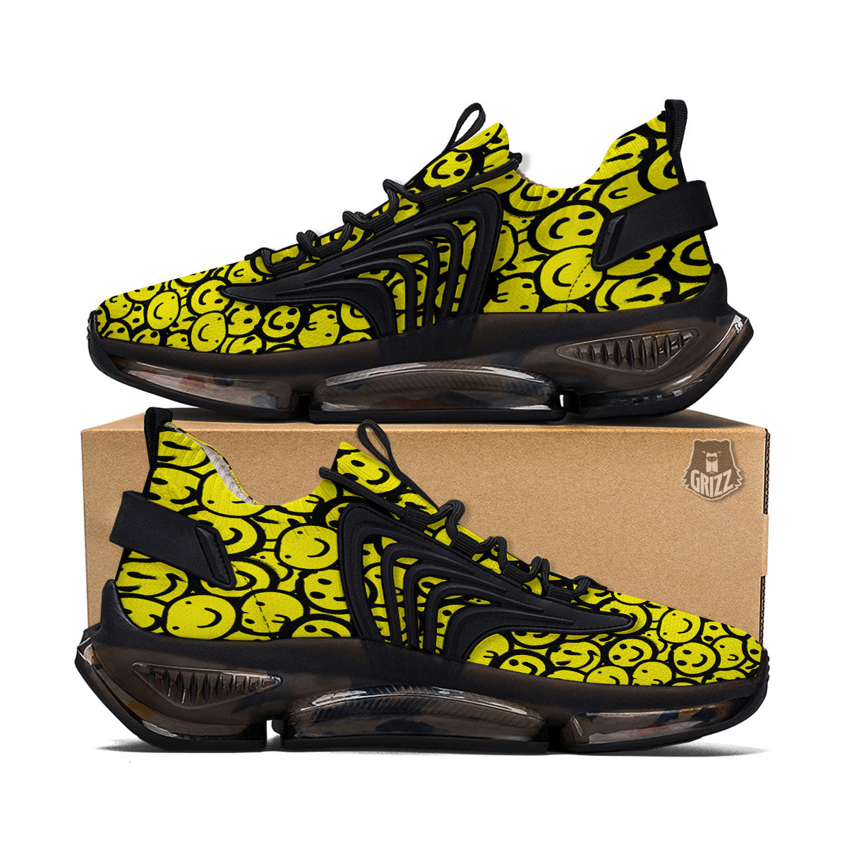 Emoji Graffiti Happy Print Pattern Black Gym Shoes-grizzshop