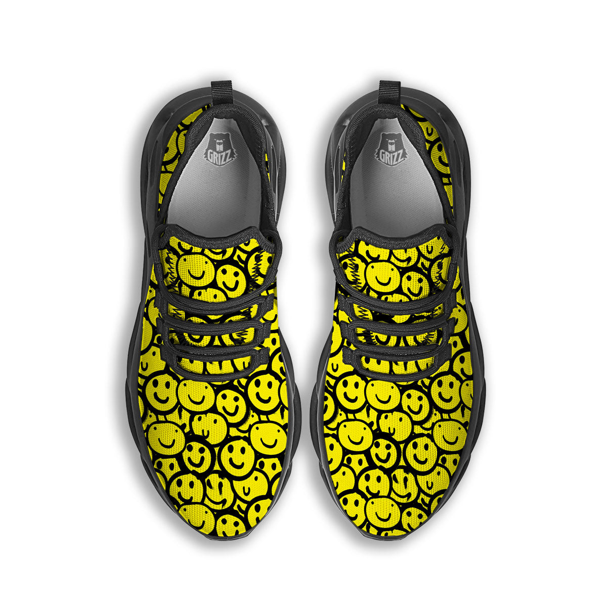 Emoji Graffiti Happy Print Pattern Black Running Shoes-grizzshop