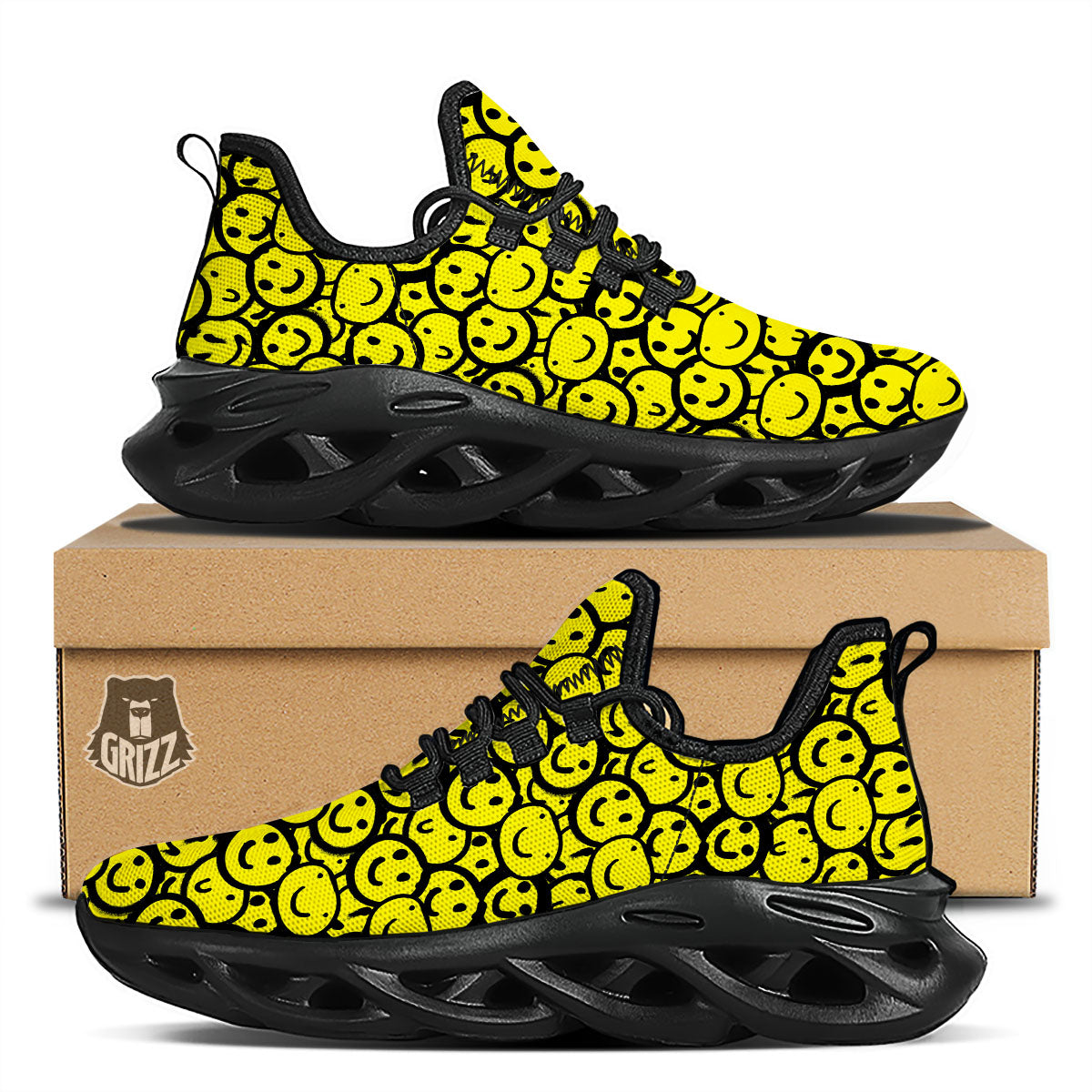Emoji Graffiti Happy Print Pattern Black Running Shoes-grizzshop