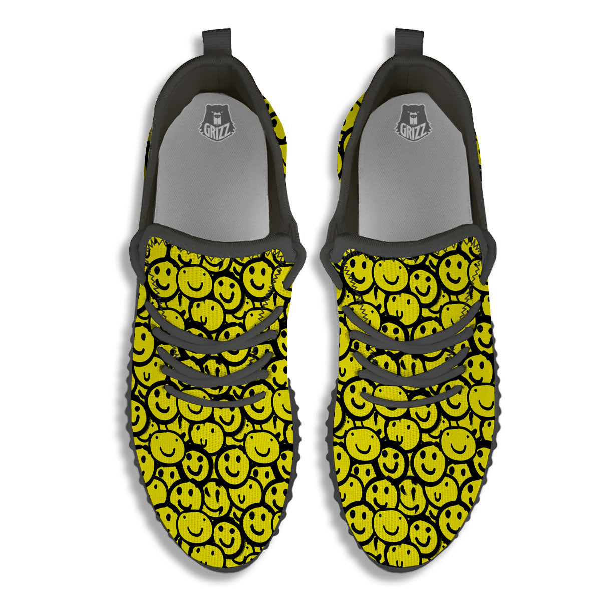 Emoji Graffiti Happy Print Pattern Black Walking Shoes-grizzshop