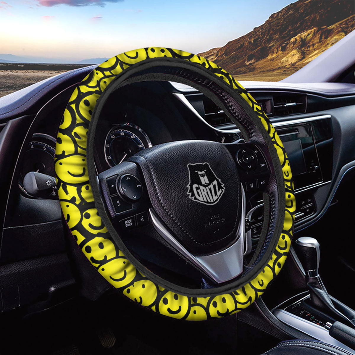 Emoji Graffiti Happy Print Pattern Car Steering Wheel Cover-grizzshop