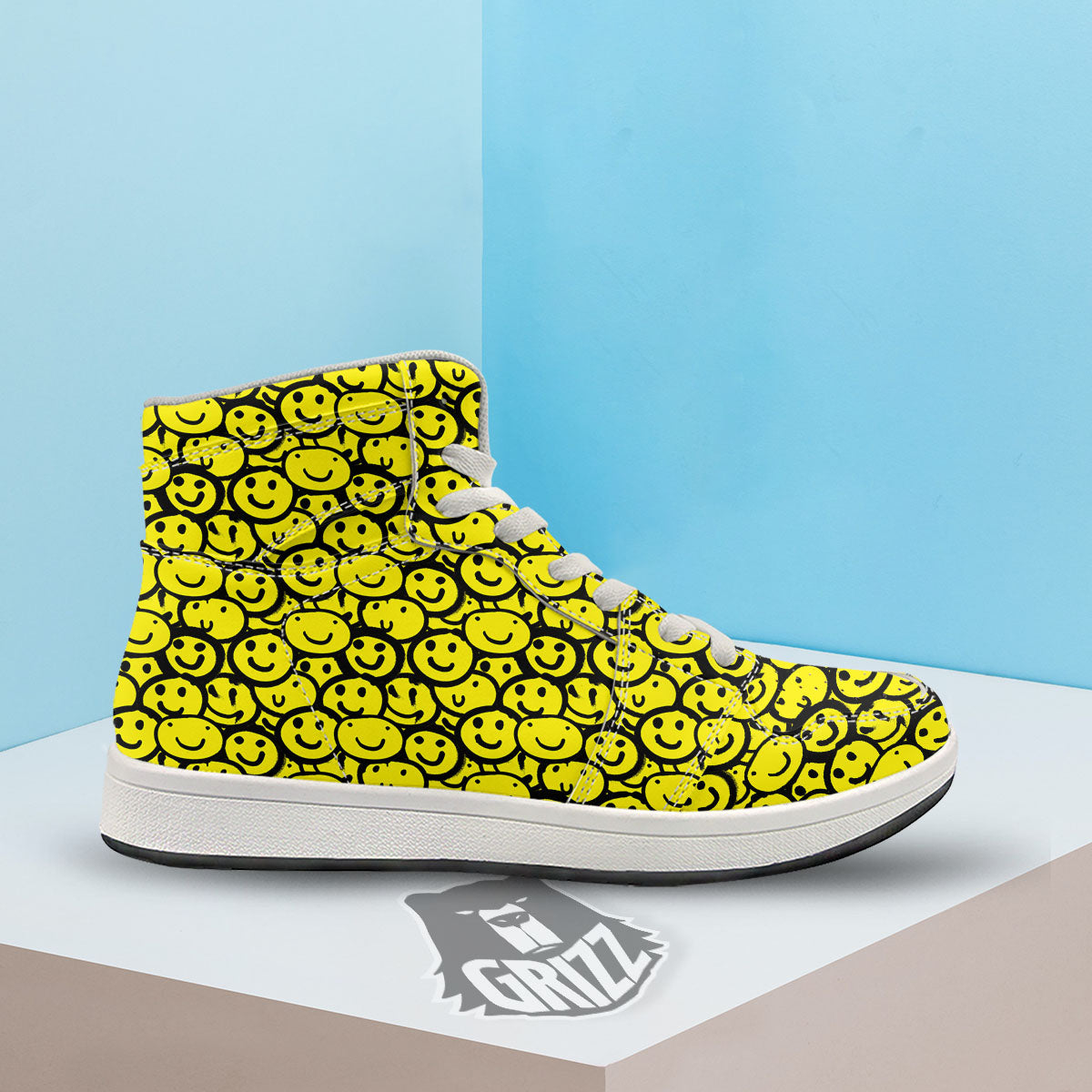Emoji Graffiti Happy Print Pattern High Top Sneakers-grizzshop