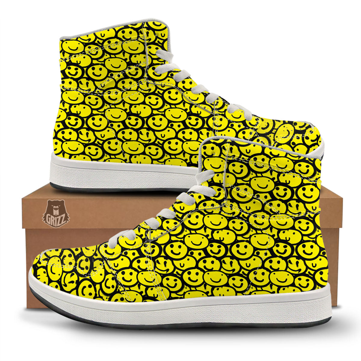 Emoji Graffiti Happy Print Pattern High Top Sneakers-grizzshop