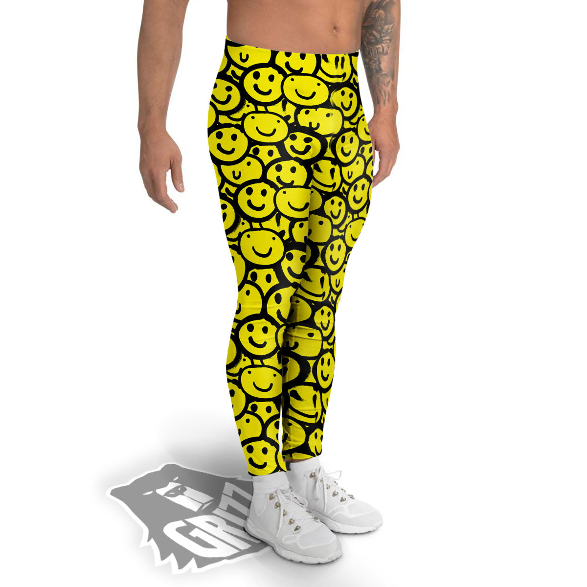 Emoji Graffiti Happy Print Pattern Men's Leggings-grizzshop