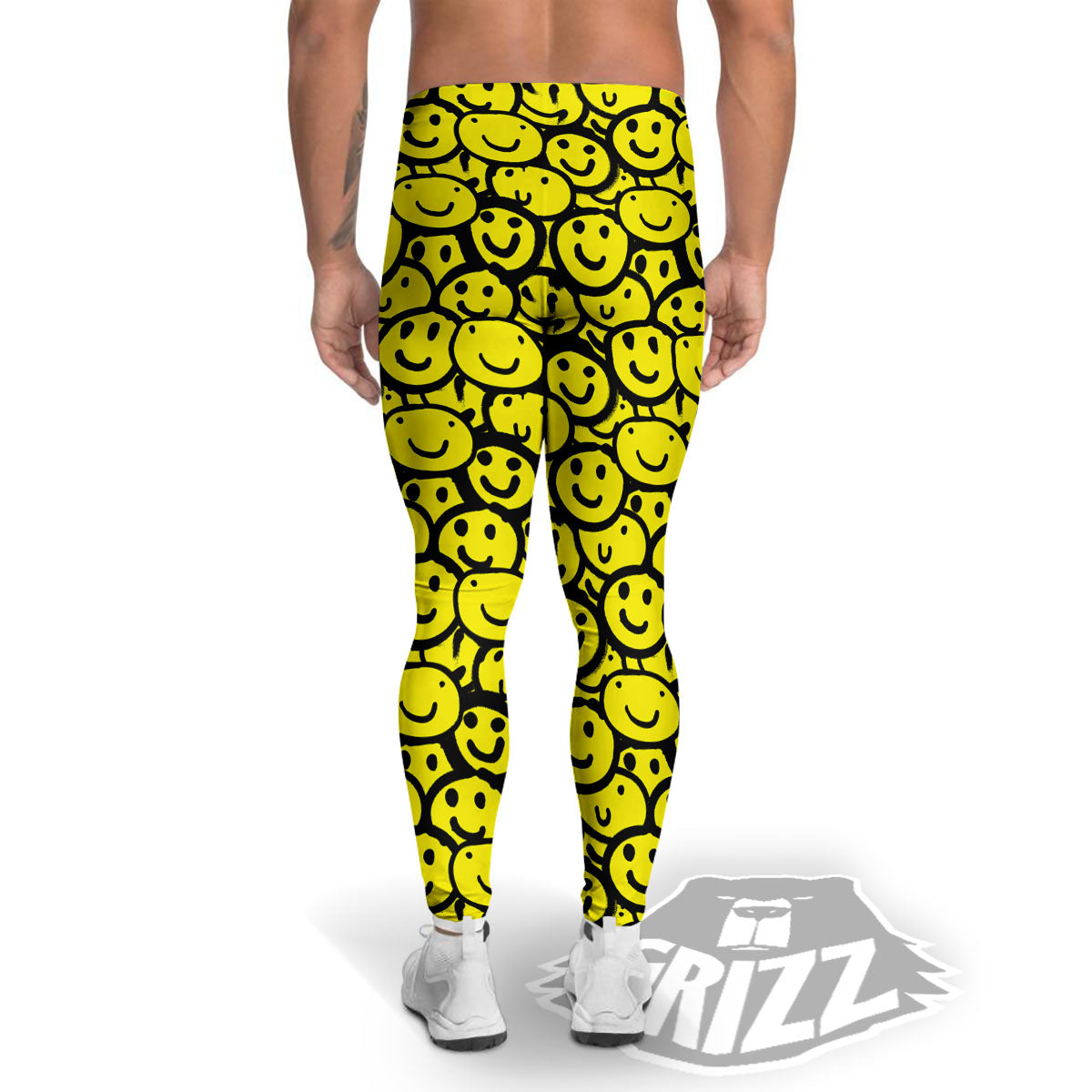 Emoji Graffiti Happy Print Pattern Men's Leggings-grizzshop