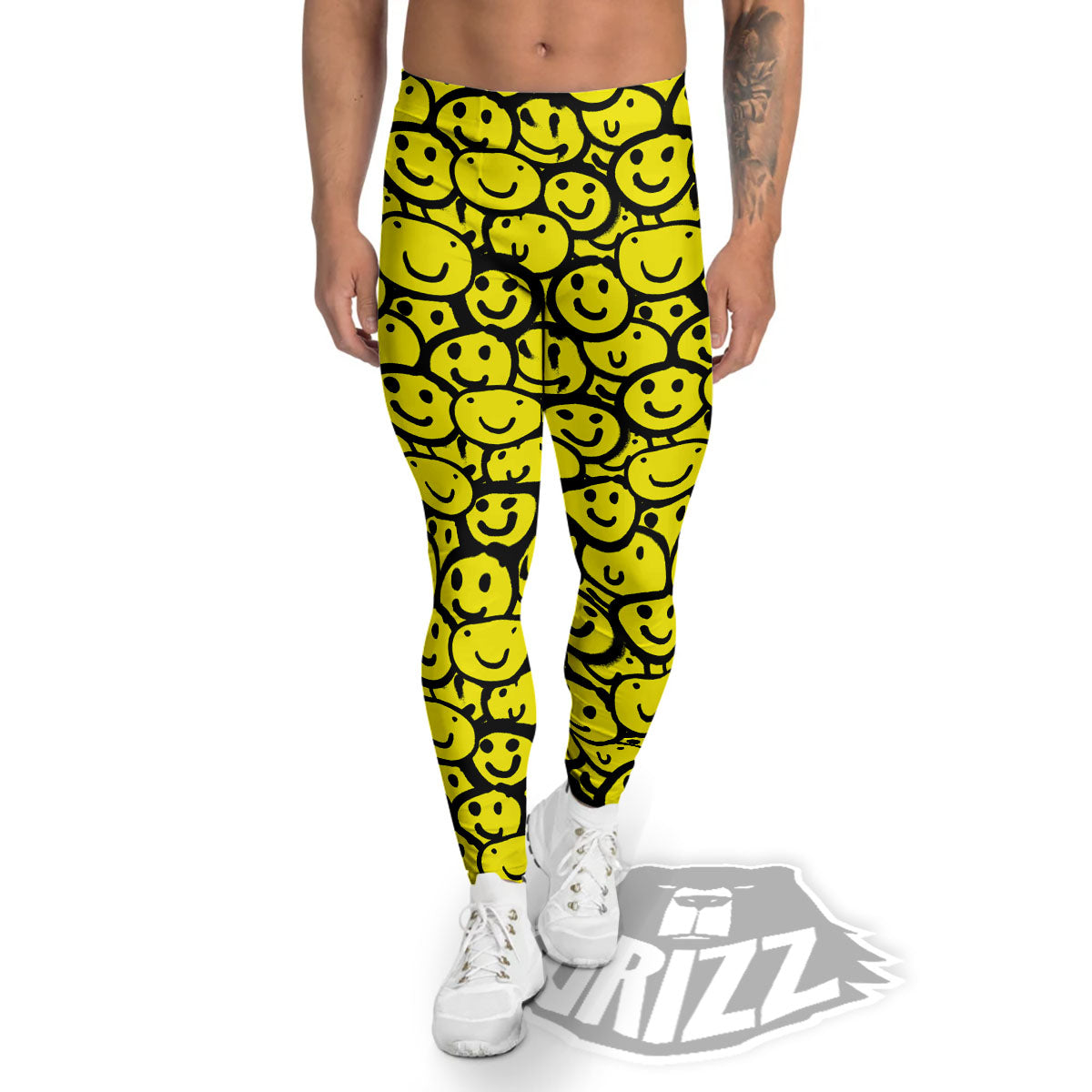 Emoji Graffiti Happy Print Pattern Men's Leggings-grizzshop