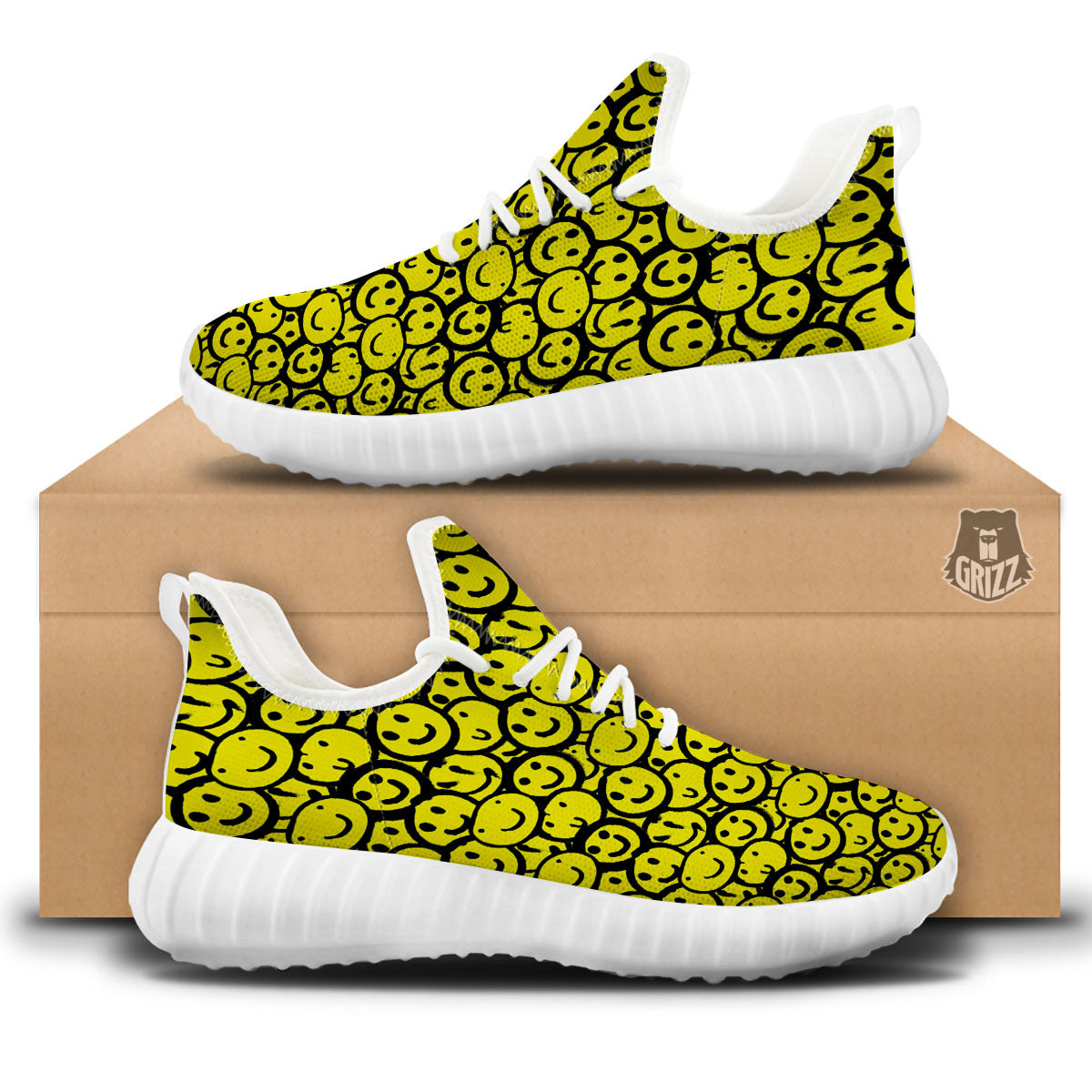 Emoji Graffiti Happy Print Pattern White Walking Shoes-grizzshop