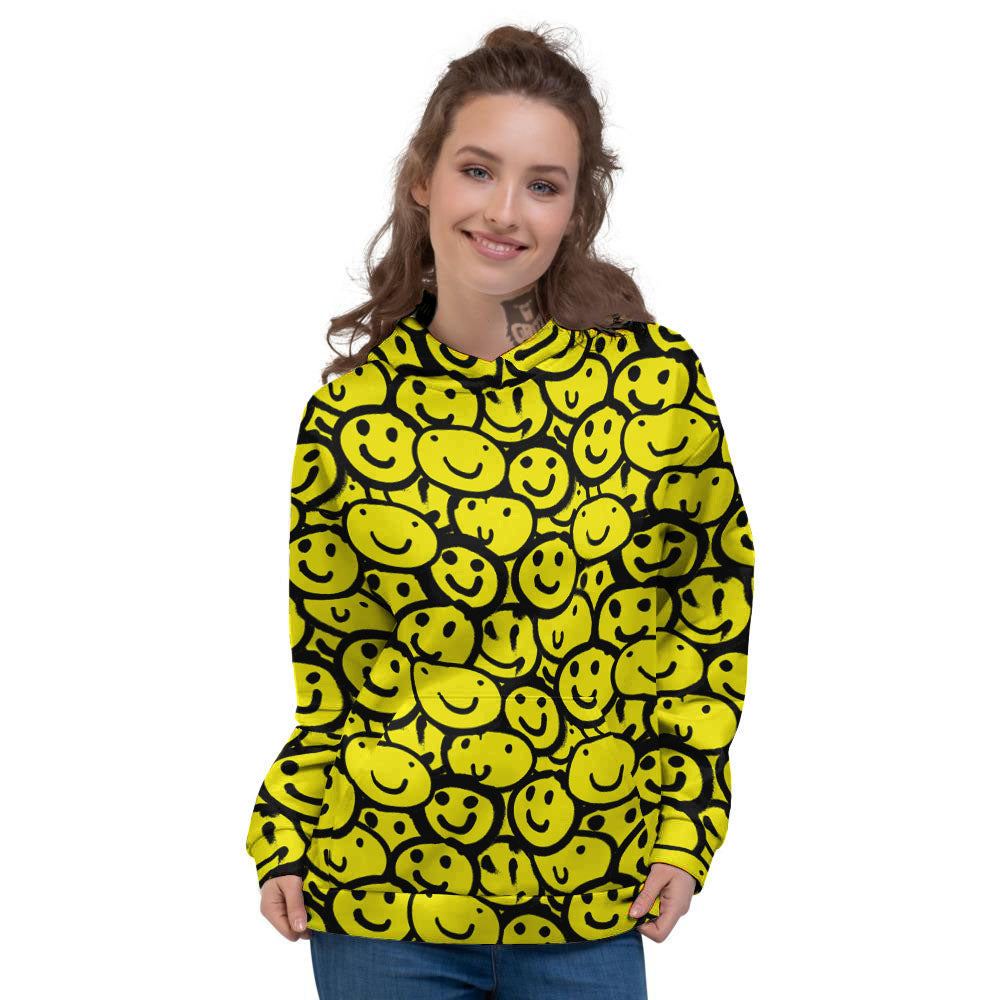 Emoji Graffiti Happy Print Pattern Women's Hoodie-grizzshop