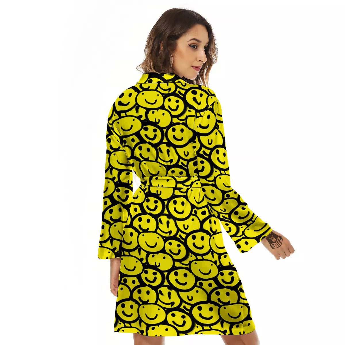 Emoji Graffiti Happy Print Pattern Women's Robe-grizzshop