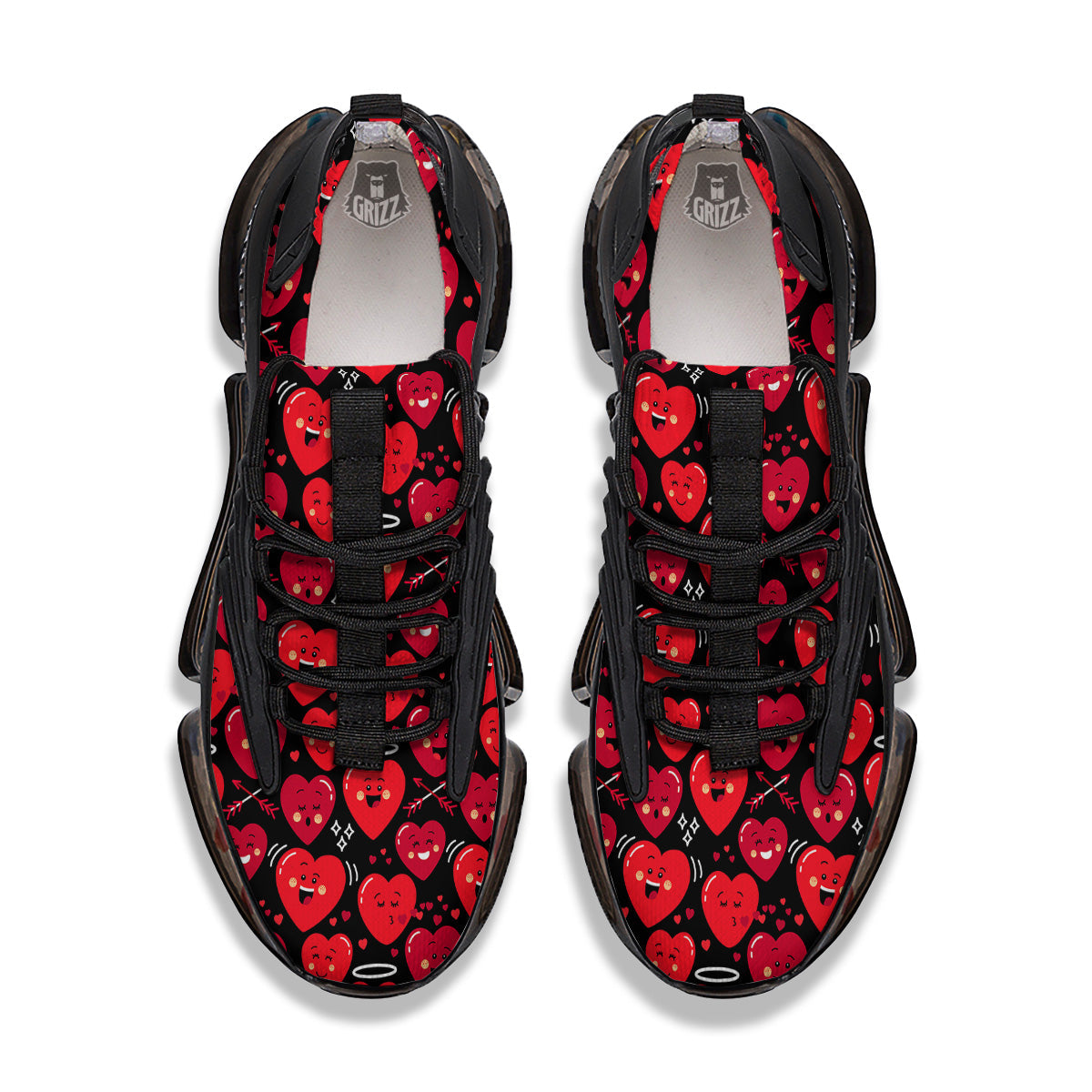 Emoji Hearts Print Pattern Black Gym Shoes-grizzshop