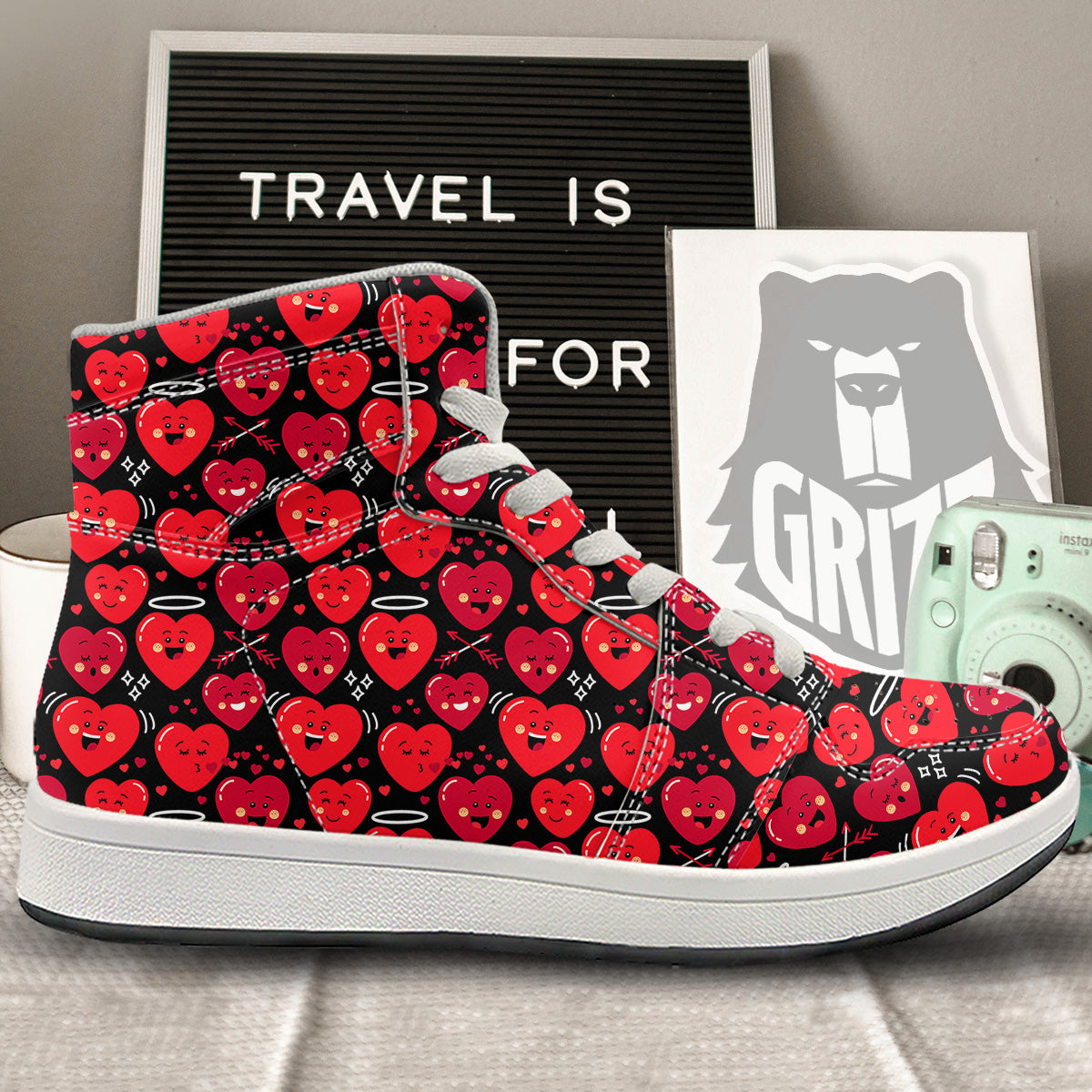 Emoji Hearts Print Pattern High Top Sneakers-grizzshop