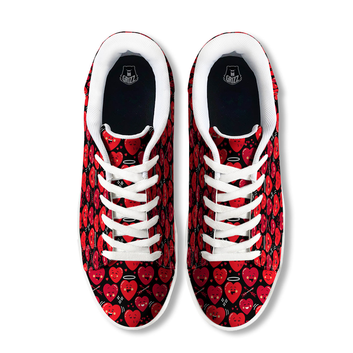 Emoji Hearts Print Pattern White Low Top Sneakers-grizzshop