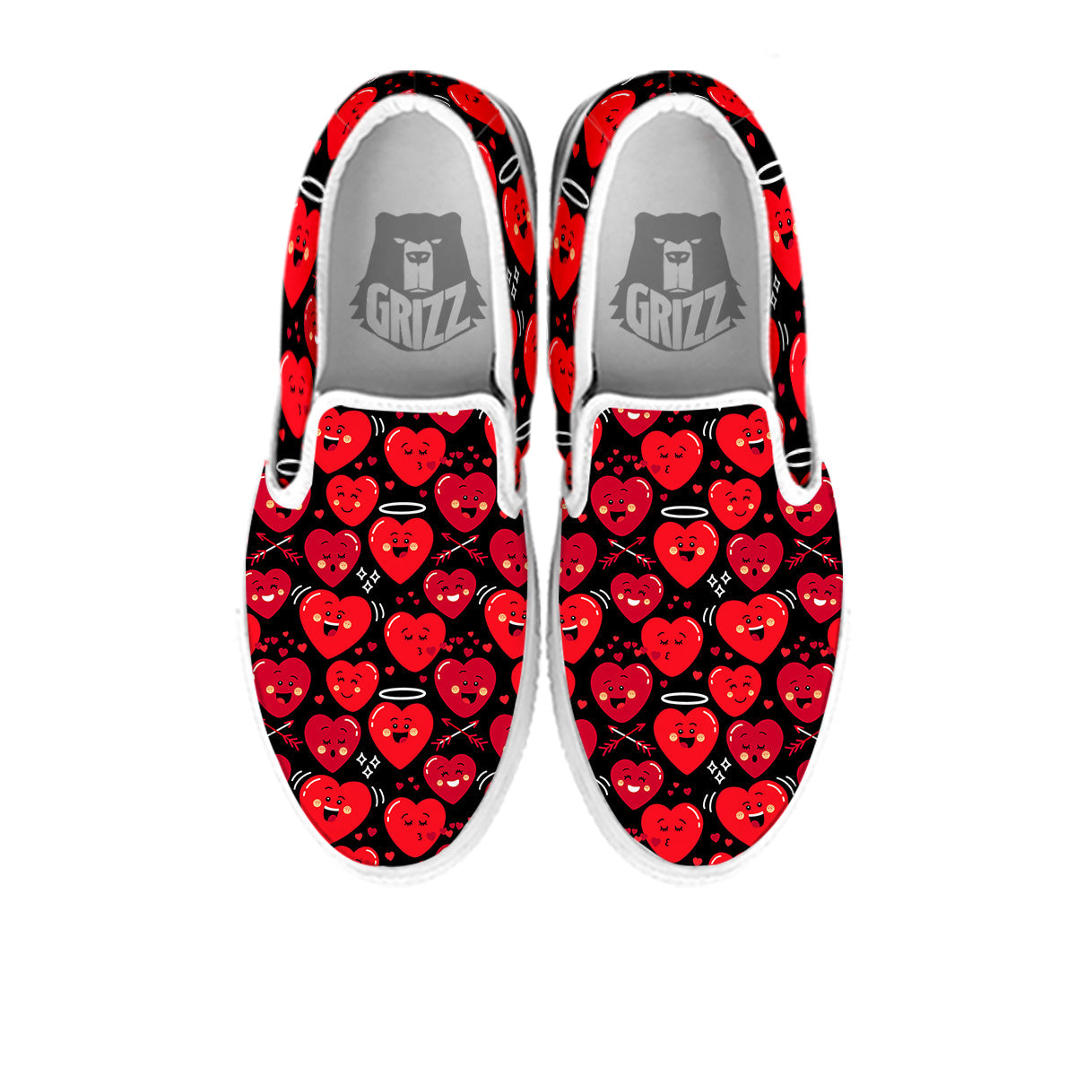 Emoji Hearts Print Pattern White Slip On Shoes-grizzshop