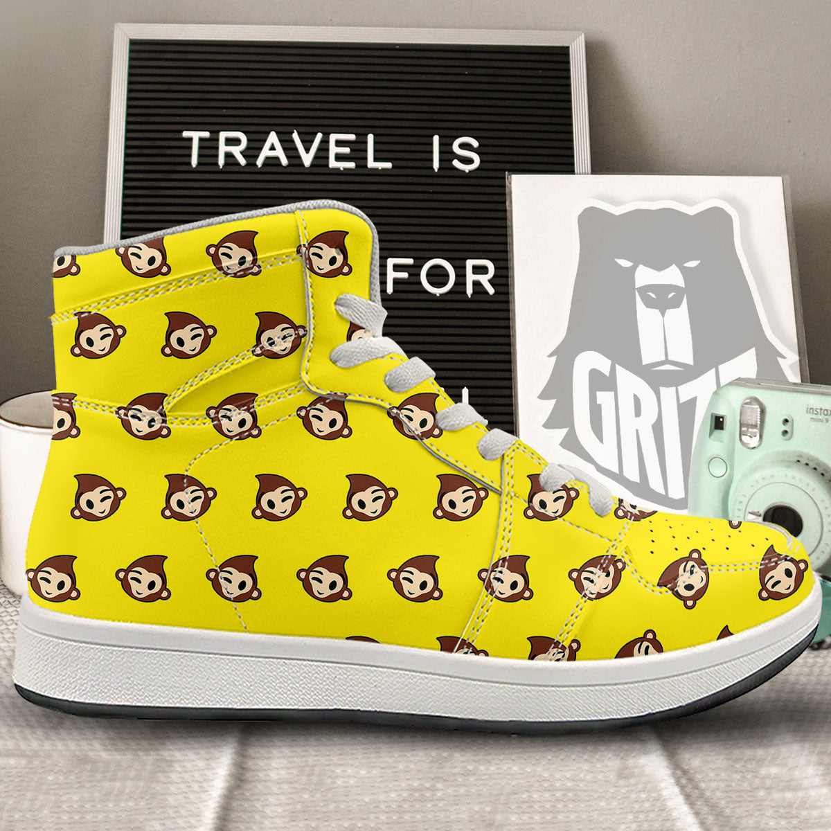 Emoji Monkey Print Pattern High Top Sneakers-grizzshop