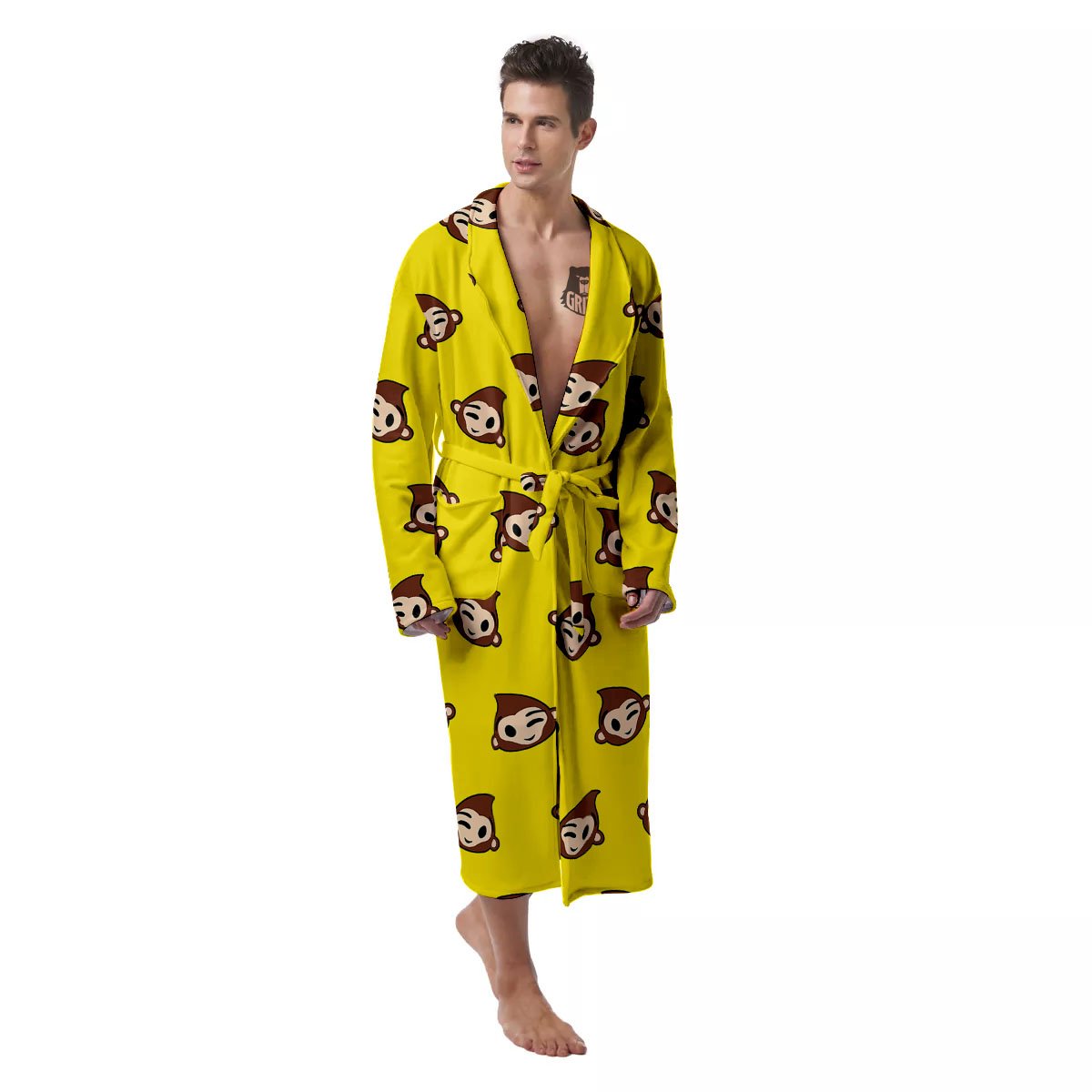 Emoji Monkey Print Pattern Men's Robe-grizzshop