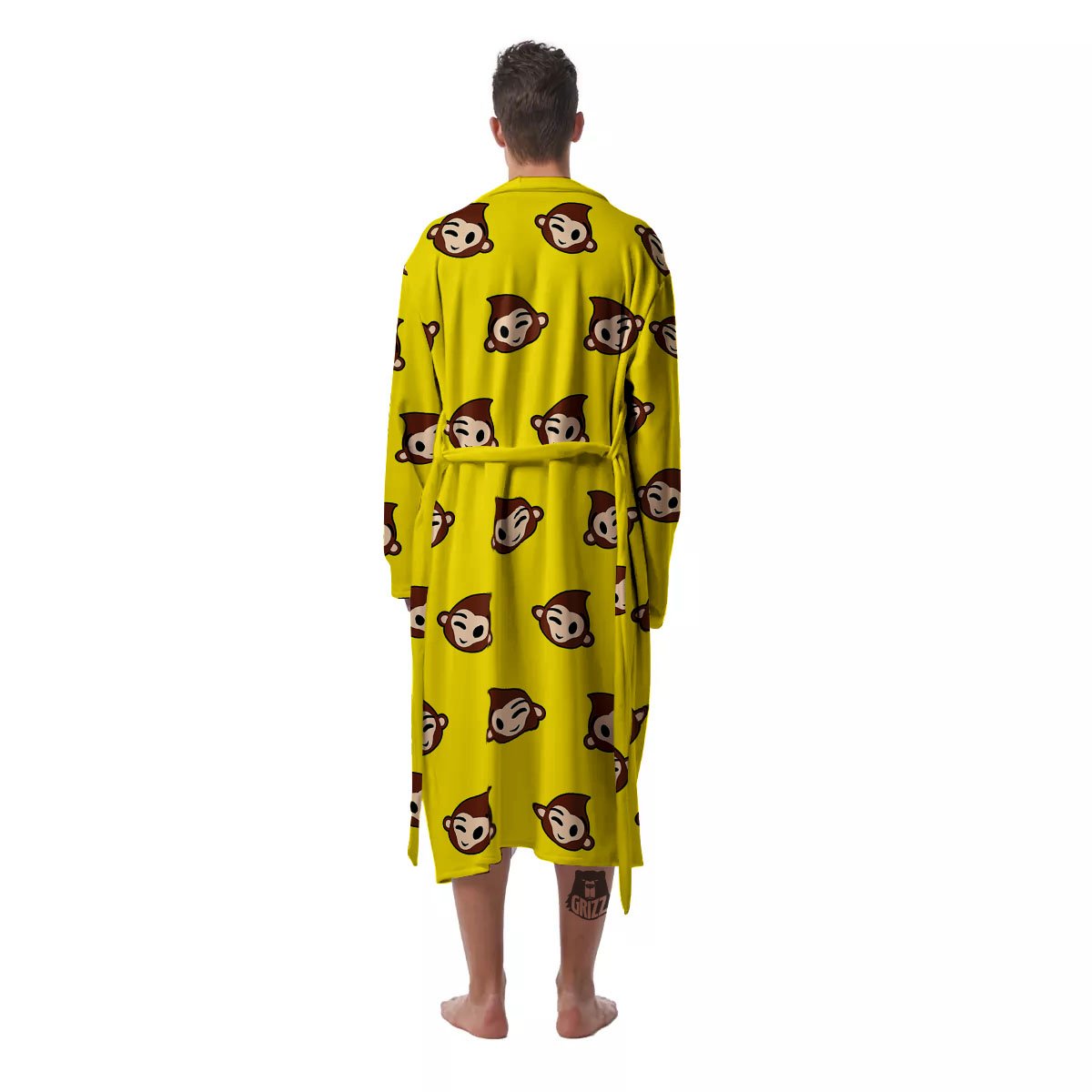 Emoji Monkey Print Pattern Men's Robe-grizzshop