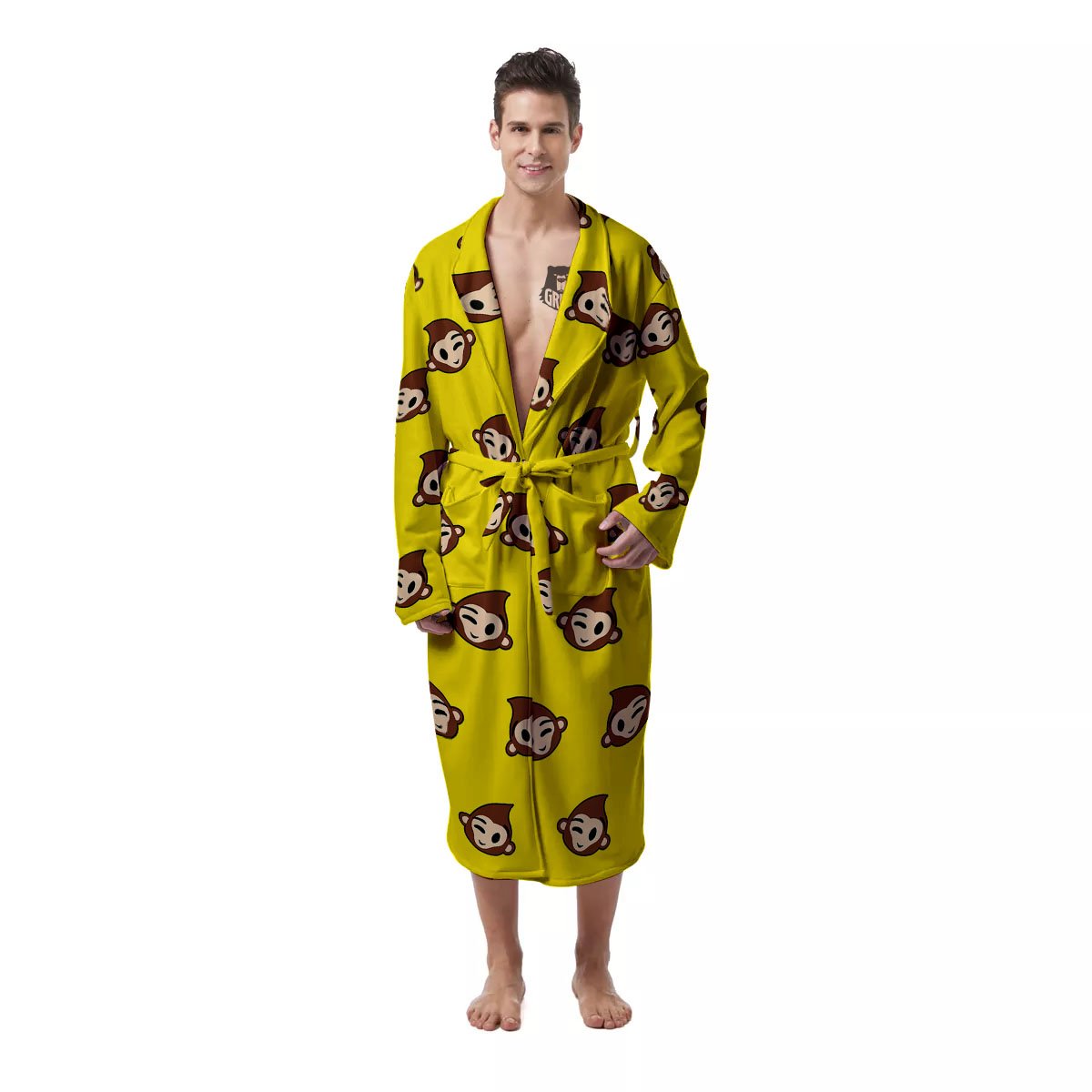 Emoji Monkey Print Pattern Men's Robe-grizzshop