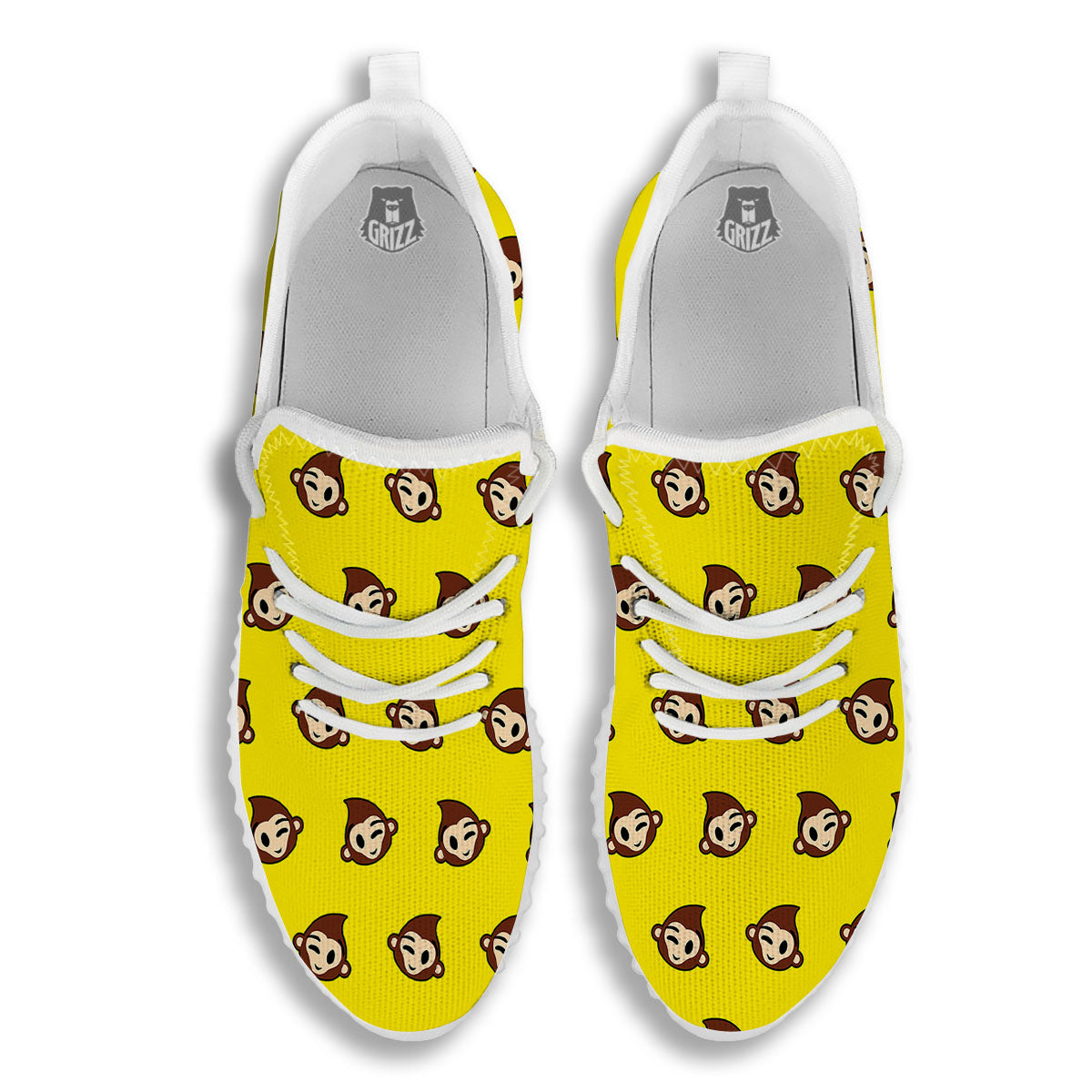 Emoji Monkey Print Pattern White Walking Shoes-grizzshop