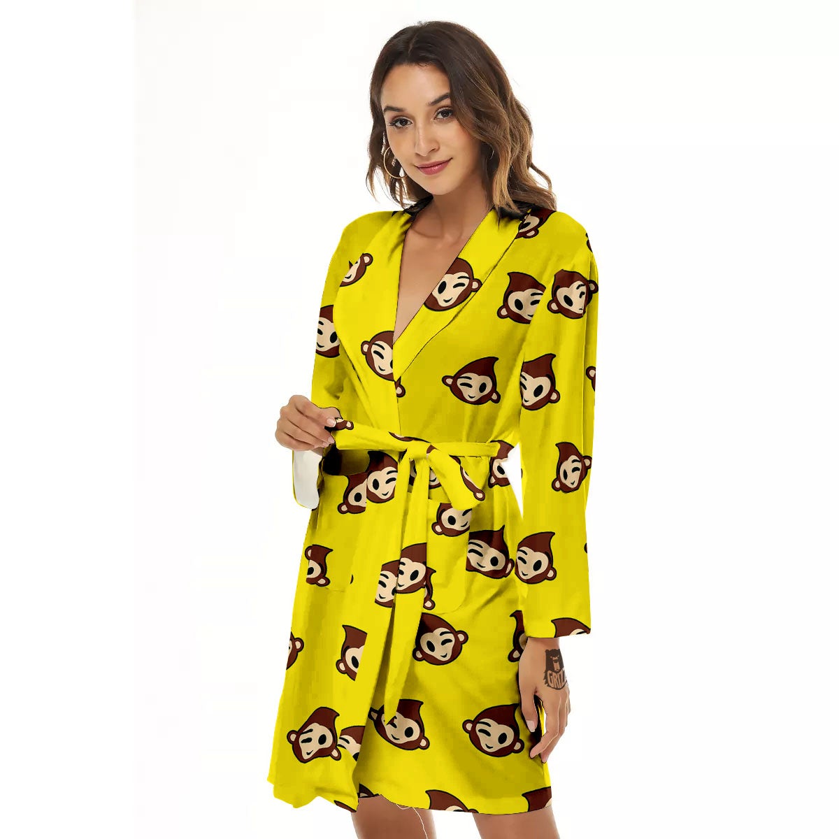 Emoji Monkey Print Pattern Women's Robe-grizzshop