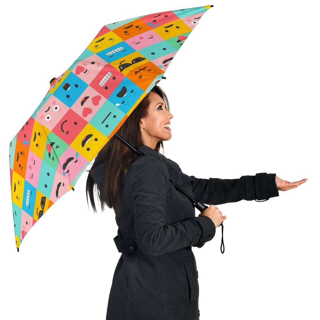 Emoji Pattern Print Automatic Foldable Umbrella-grizzshop