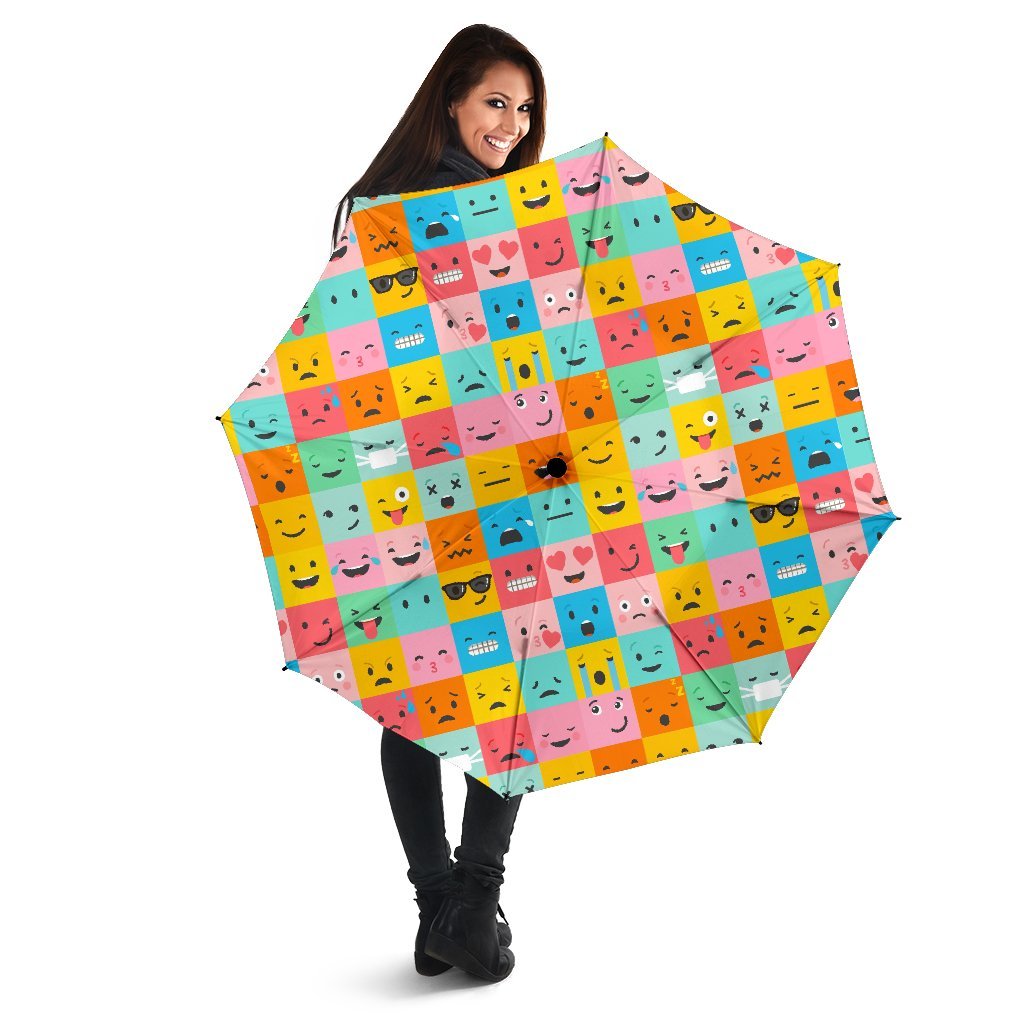 Emoji Pattern Print Automatic Foldable Umbrella-grizzshop