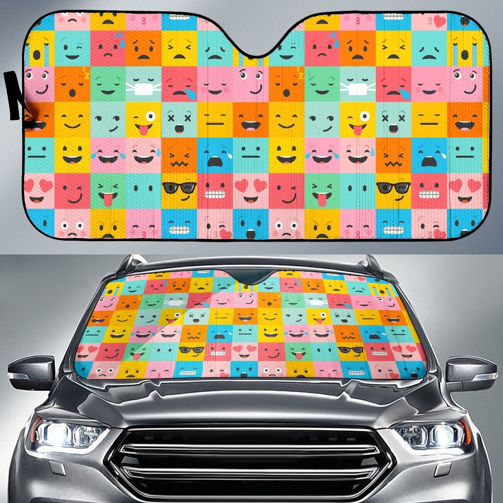 Emoji Pattern Print Car Sun Shade-grizzshop