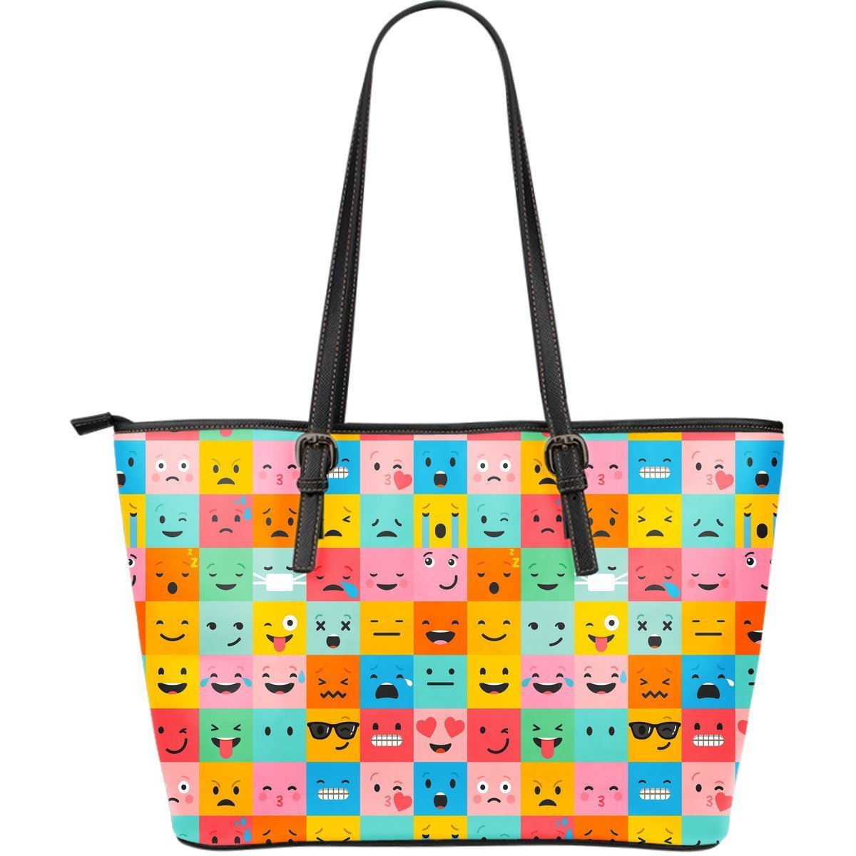 Emoji Pattern Print Leather Tote Bag-grizzshop