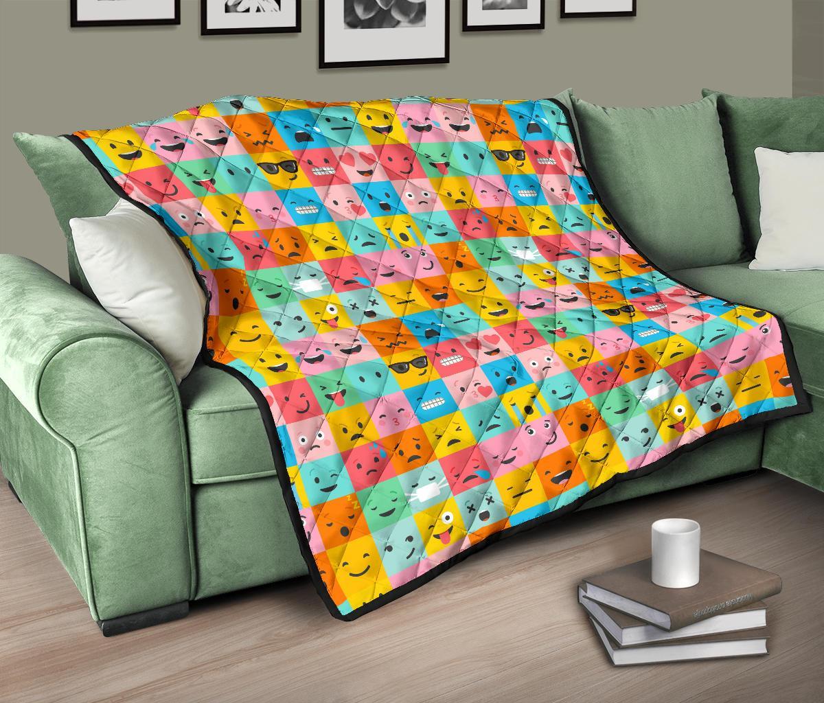 Emoji Pattern Print Quilt-grizzshop