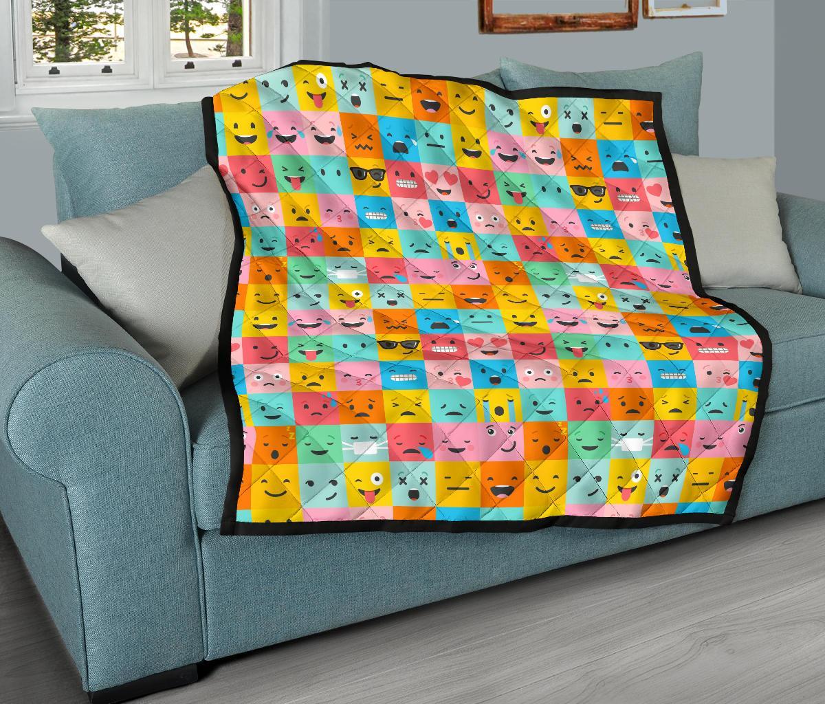 Emoji Pattern Print Quilt-grizzshop