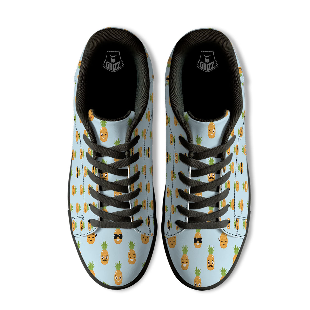 Emoji Pineapple Print Pattern Black Low Top Sneakers-grizzshop