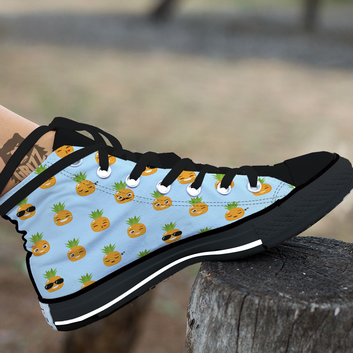 Emoji Pineapple Print Pattern High Top Shoes-grizzshop
