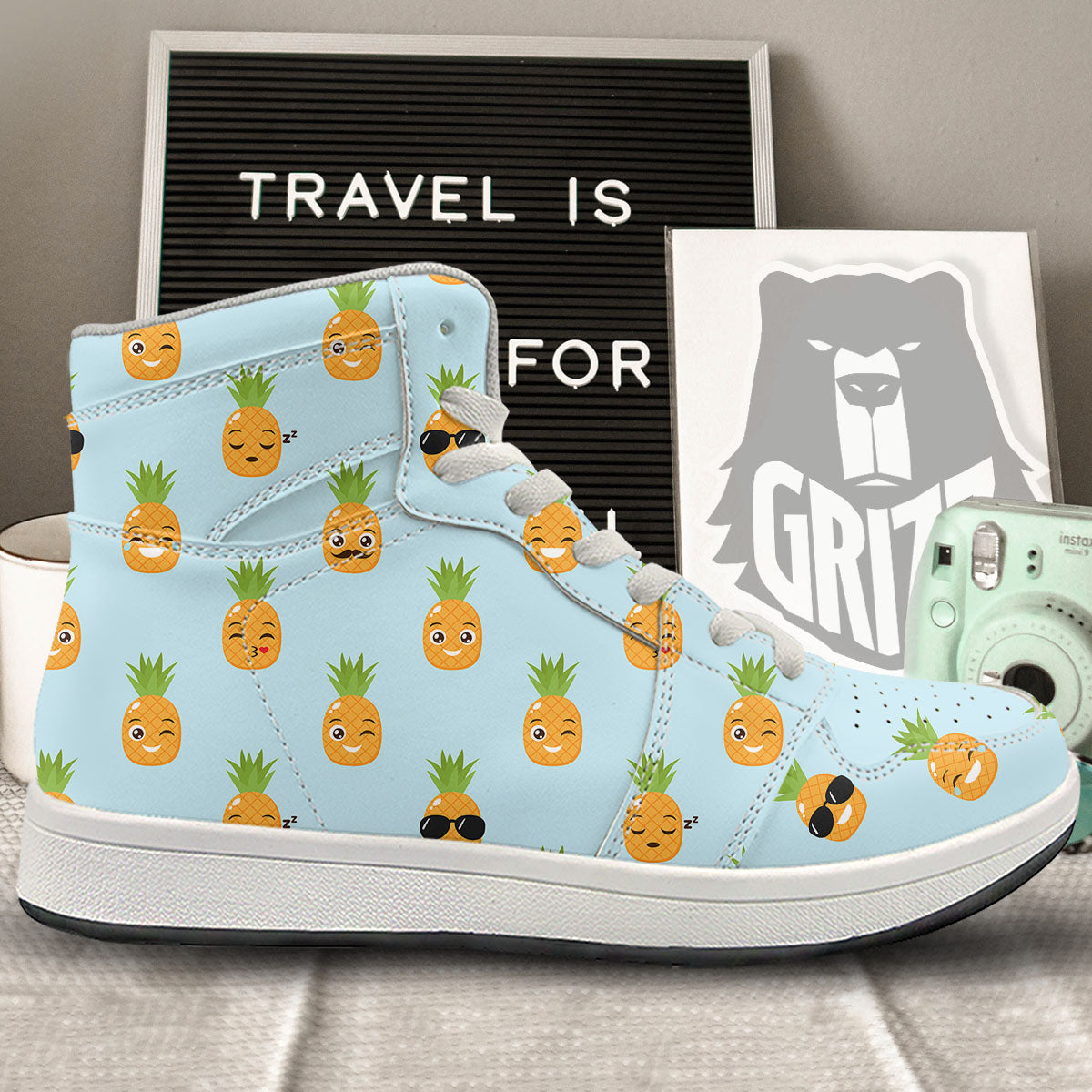 Emoji Pineapple Print Pattern High Top Sneakers-grizzshop